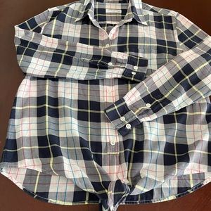 Equipment Femme Tie Front Plaid Shirt XS Button Up Long Sleeve Top A4